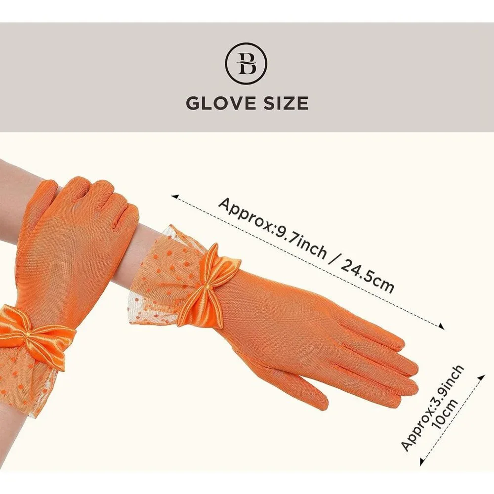 Women's Bow Gloves Orange Short Lace Evening Wedding Accessories Party Prom